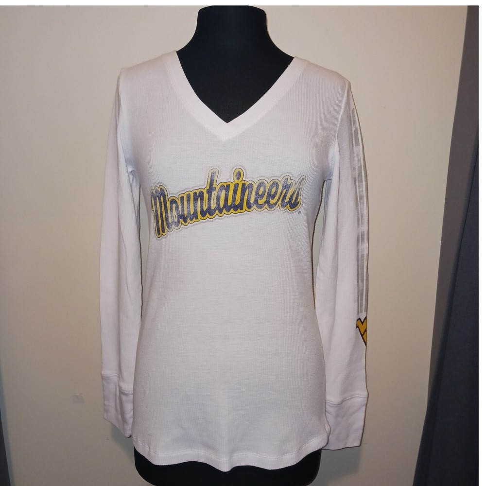 West Virginia University Mountaineers White Waffle Knit Long sleeve Top L